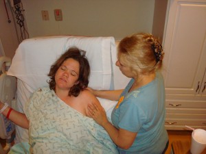 Doula Delilah and Helen relaxing through a contraction